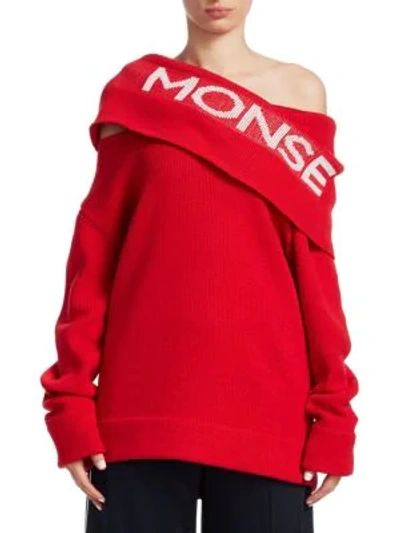 Shop Monse Logo Twist Shawl Sweater In Red