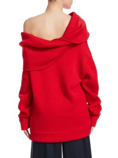 Shop Monse Logo Twist Shawl Sweater In Red