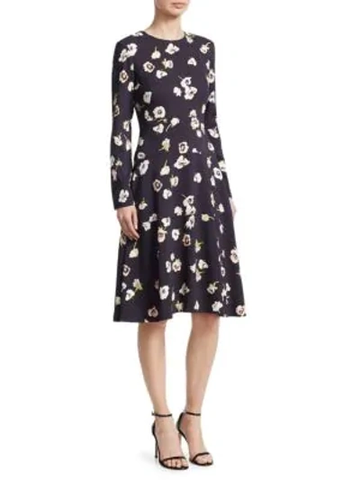 Shop Lela Rose Floral-print Tiered Dress In Midnight