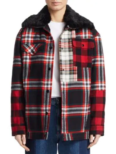 Shop Mcq By Alexander Mcqueen Faux Fur Trimmed Flannel Jacket In Black Tartan