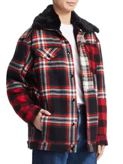 Shop Mcq By Alexander Mcqueen Faux Fur Trimmed Flannel Jacket In Black Tartan