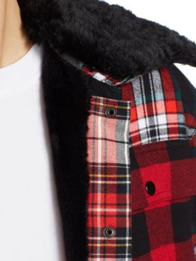 Shop Mcq By Alexander Mcqueen Faux Fur Trimmed Flannel Jacket In Black Tartan