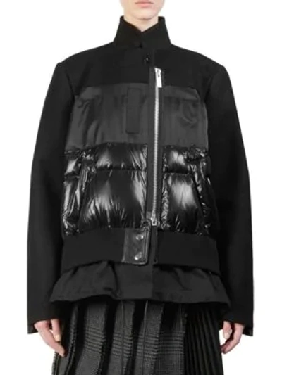 Shop Sacai Melton X Layered-look Jacket In Black