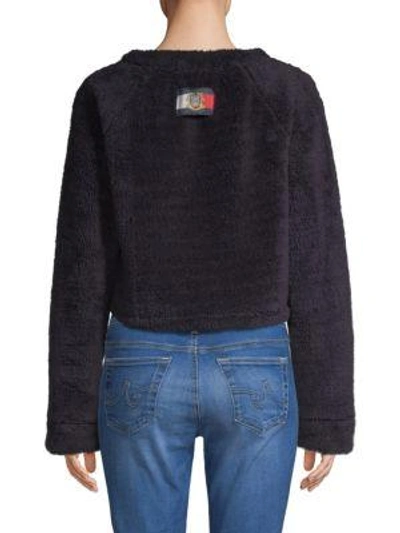 Shop Tommy Hilfiger Cropped Fleece Flag Sweater In Deep Well