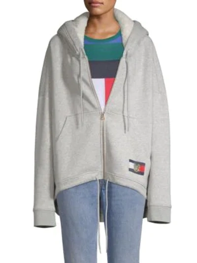 Shop Tommy Hilfiger United Fleece Logo Hoodie In Light Grey