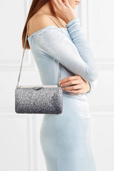 Shop Jimmy Choo Ellipse Dégradé Glittered Leather Clutch In Sky Blue