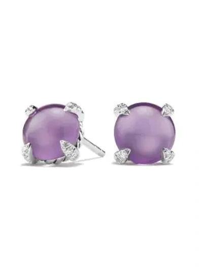 Shop David Yurman Châtelaine® Diamond, Gemstone & Sterling Silver Stud Earrings In Amethyst