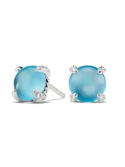 Shop David Yurman Châtelaine® Diamond, Gemstone & Sterling Silver Stud Earrings In Blue Topaz