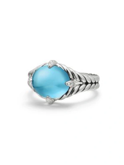Shop David Yurman Châtelaine® Diamond, Gemstone & Sterling Silver Ring In Blue Topaz