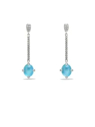 Shop David Yurman Châtelaine® Diamond, Gemstone & Sterling Silver Cable Stick Drop Earrings In Blue Topaz