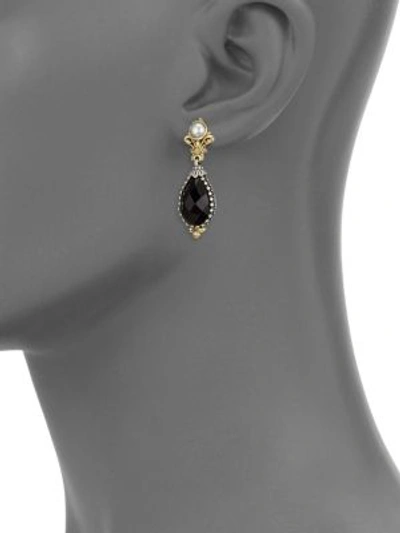 Shop Konstantino Women's Nykta Onyx & Pearl Teardrop Earrings In Yellow Gold