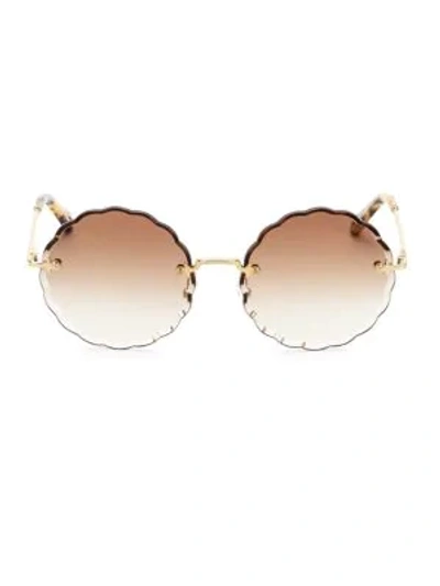 Shop Chloé Rosie Round Scalloped Sunglasses In Gold Gradient Brown