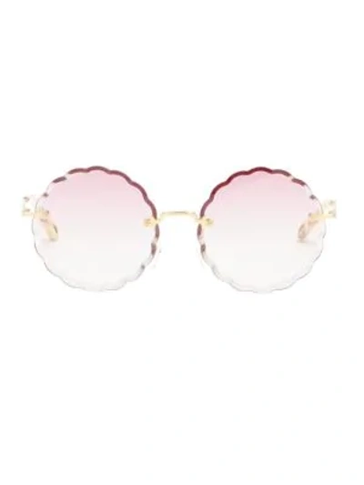 Shop Chloé Rosie Round Scalloped Sunglasses In Gold Gradient Pink