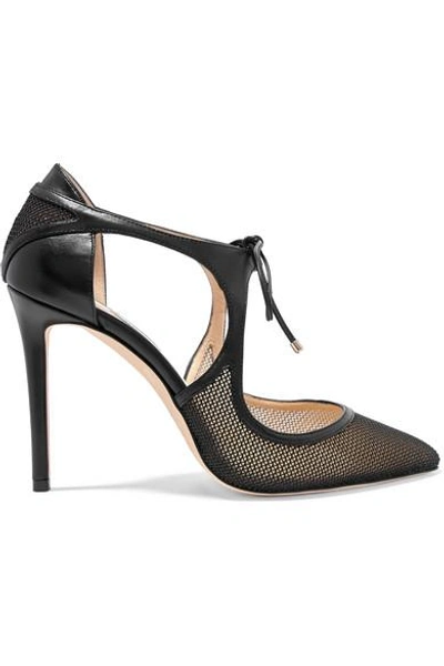 Shop Jimmy Choo Vanessa 100 Cutout Leather And Mesh Pumps In Black