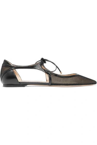 Shop Jimmy Choo Vanessa Cutout Leather And Mesh Point-toe Flats In Black