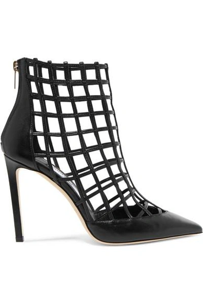 Shop Jimmy Choo Sheldon 100 Cutout Leather Ankle Boots In Black