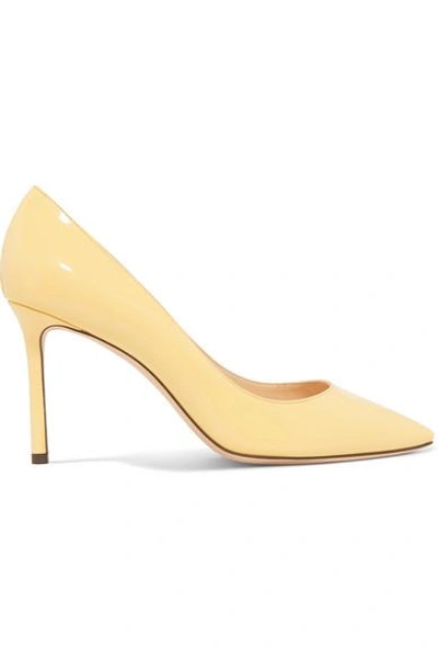 Shop Jimmy Choo Romy 85 Patent-leather Pumps In Pastel Yellow