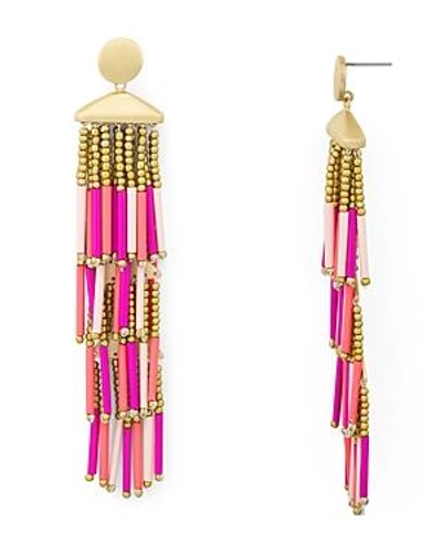 Shop Rebecca Minkoff Beaded Fringe Statement Drop Earrings In Pink/gold