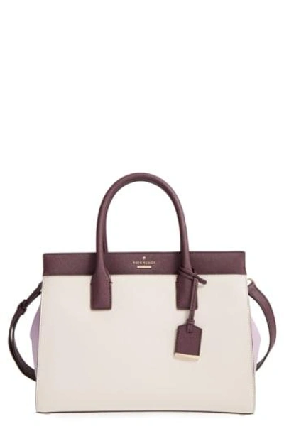 Shop Kate Spade Cameron Street - Candace Leather Satchel - Ivory In Crisp Linen/ Lilac / Mahogany