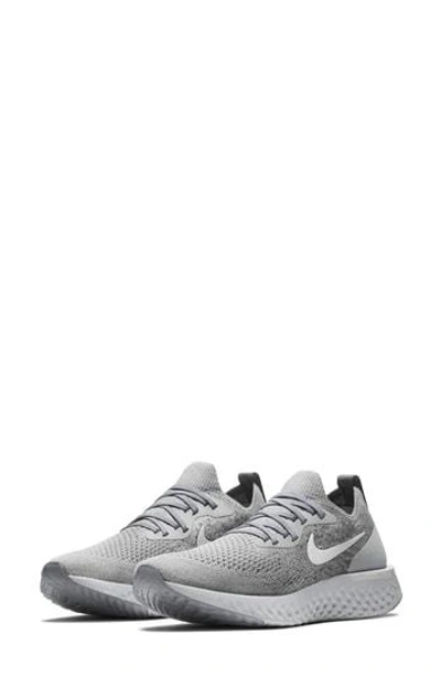 Shop Nike Epic React Flyknit Running Shoe In Grey/ White/ Grey/ Platinum
