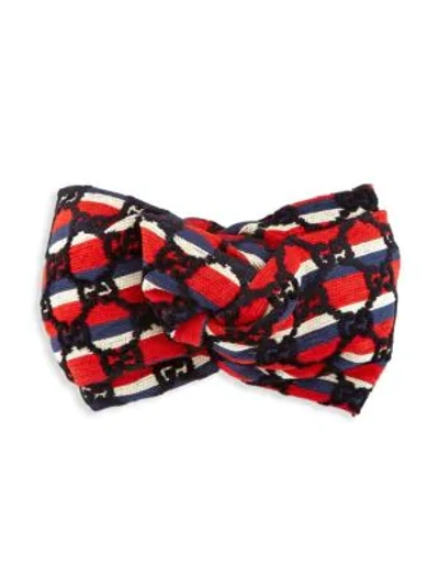 Shop Gucci Logo Stripe Headband In Royal Blue-red