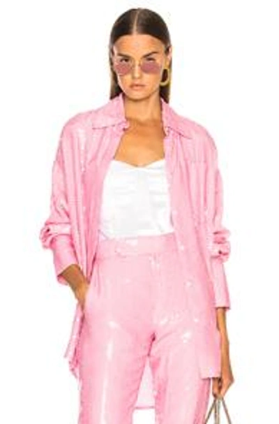 Shop Msgm Sequined Button Down Top In Pink