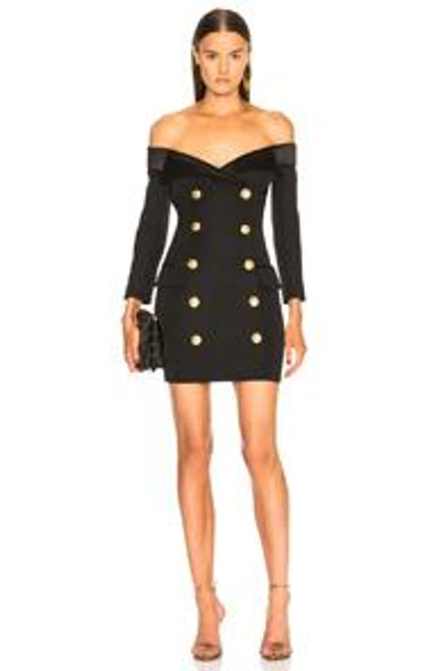Balmain Off-the-shoulder Double-breasted Fitted Mini Cocktail Dress In  Black | ModeSens