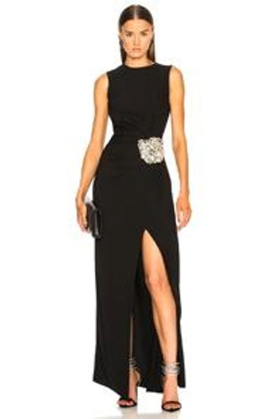 Shop Oscar De La Renta Crystal Embellished Gown In Black. In Black & Silver