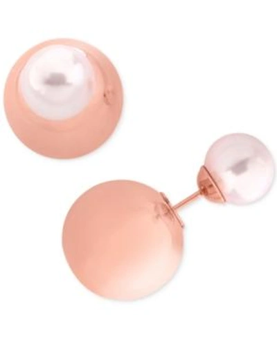 Shop Majorica Marjorica Gold-tone Imitation Pearl & Ball Front & Back Earrings In Rose Gold