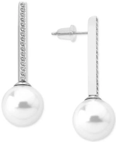 Shop Majorica Gold-tone Imitation Pearl And Cubic Zirconia Drop Earrings In Silver