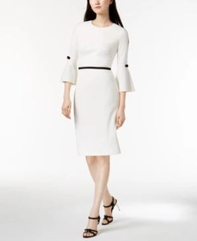Shop Calvin Klein Bell-sleeve Sheath Dress In White/black