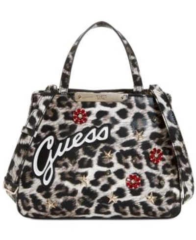 Shop Guess Britta Leopard Society Satchel In Leopard/gold