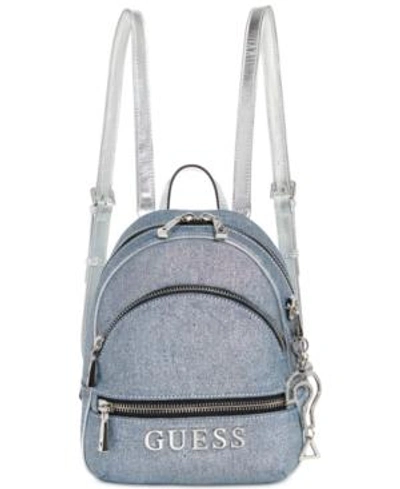 Shop Guess Manhattan Small Denim Backpack In Denim/silver