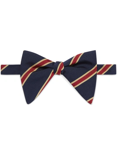 Shop Gucci Striped Silk Cotton Bow Tie - Blue