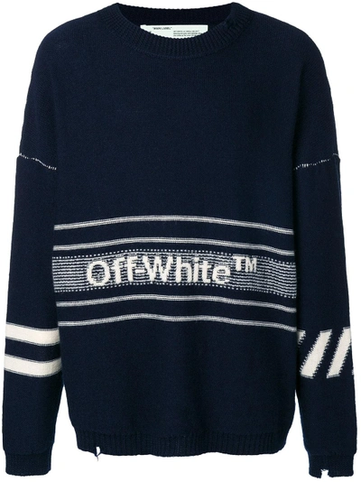 Shop Off-white Logo Embroidered Sweater - Blue