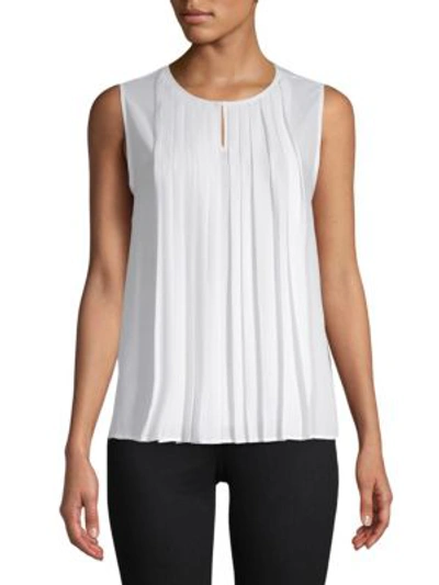 Shop Calvin Klein Pleated Front Sleeveless Top In White