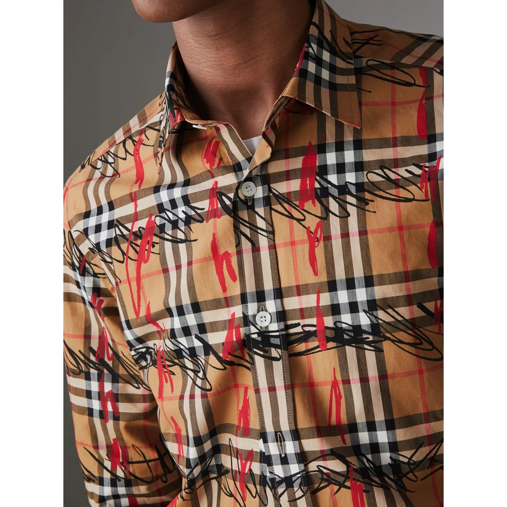 Burberry scribble check cotton shirt sales