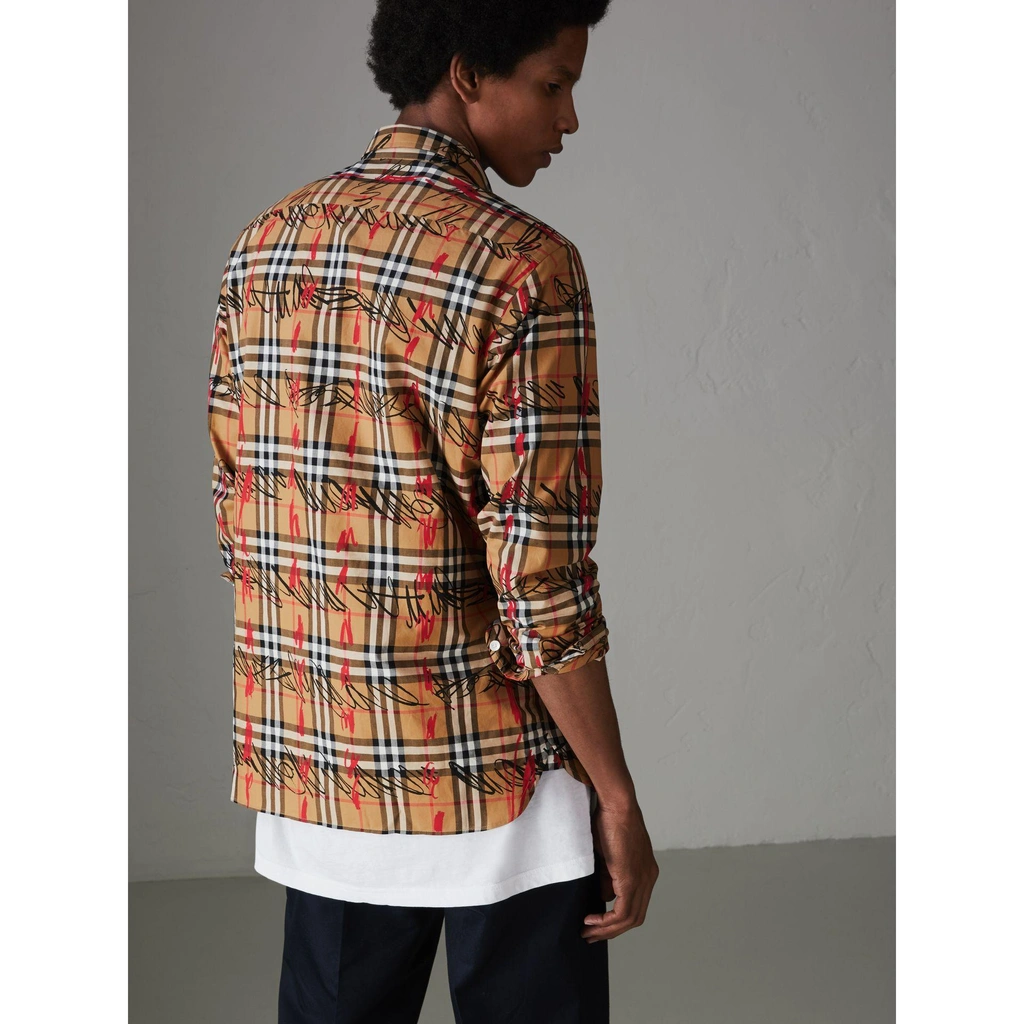 Burberry Scribble Check Cotton Shirt In Yellow ModeSens