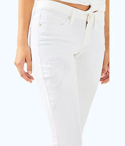 Shop Lilly Pulitzer South Ocean Skinny Cropped Embroidery Pant In Resort White