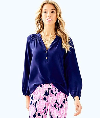 Shop Lilly Pulitzer Women's Elsa Silk Top In Navy Blue Size 2xl -  In Navy Blue