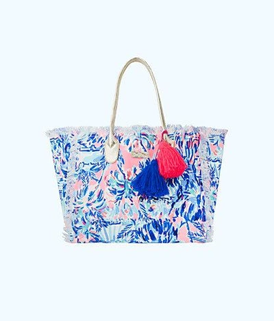 Shop Lilly Pulitzer Gypset Frayed Beach Tote Bag In Blue Ibiza Shell Search Accessories