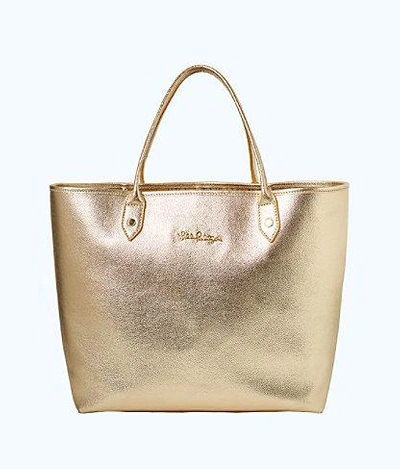 Shop Lilly Pulitzer Leather La La Tote In Gold Metallic