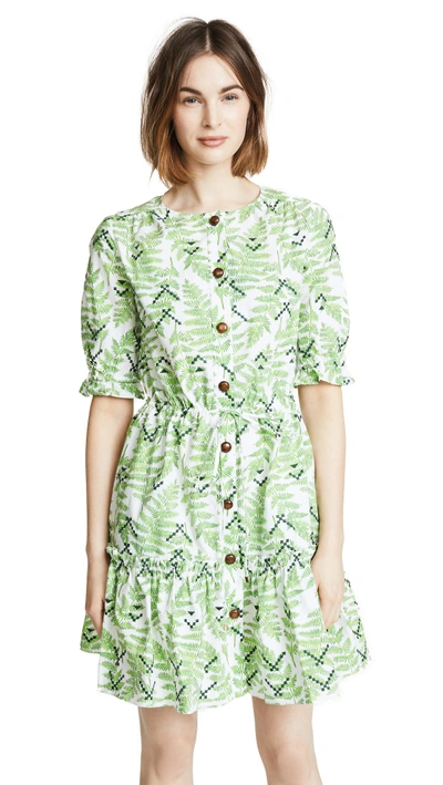 Shop Saloni Billie C Dress In Green Fern Emrboidery