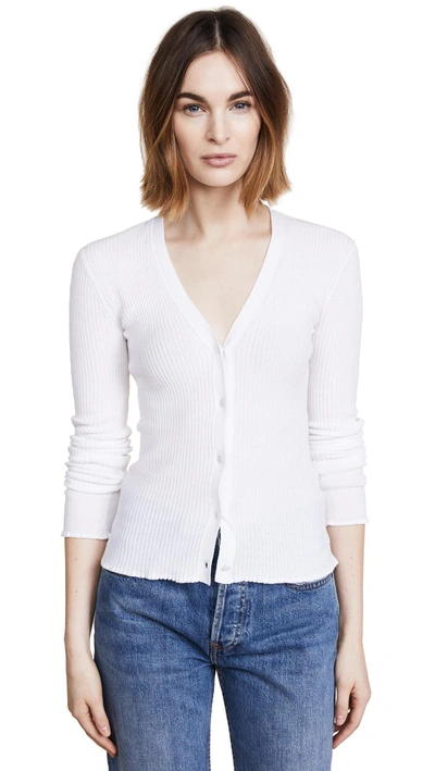 Shop Vince Lettuce Edge Cardigan In Optic White