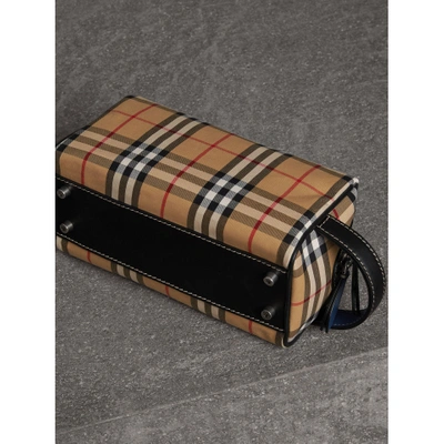 Shop Burberry Vintage Check And Leather Pouch In Dark Cyan