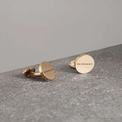 Shop Burberry Engraved Bronze Cufflinks In Light Gold