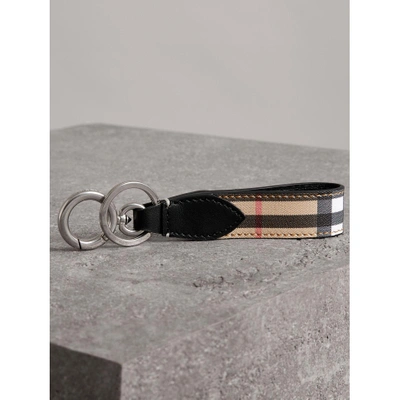 Shop Burberry Vintage Check And Leather Key Ring In Black