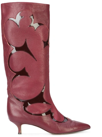 Shop Tibi Floral Cutout Boots In Red