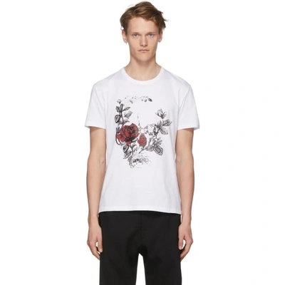 Shop Alexander Mcqueen White Gothic Rose Skull T-shirt In 0900whtmix