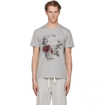 Shop Alexander Mcqueen Grey Gothic Rose Skull T-shirt In 0902grymix